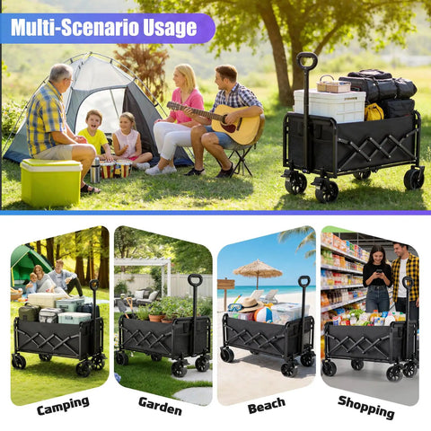 Foldable Heavy Duty Wagon Cart With 360 Swivel Wheels And Brakes For Groceries Beach Camping Garden Shopping And Sports 110L