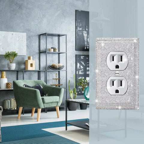 6 Pack Sparkling Rhinestone Wall Plate Covers For Light Switches And Outlets, Silver Bling Decor in modern living room