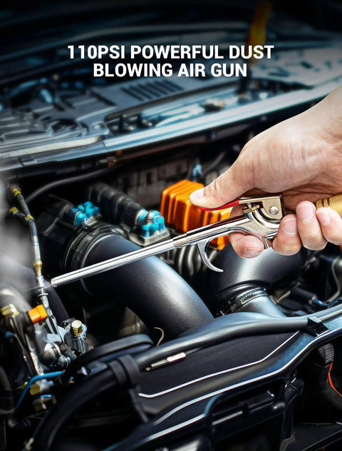 Using 110 PSI air gun from 20 Piece Must Have Air Tool Kit For Air Compressors With One Quarter Inch NPT Quick Connects.