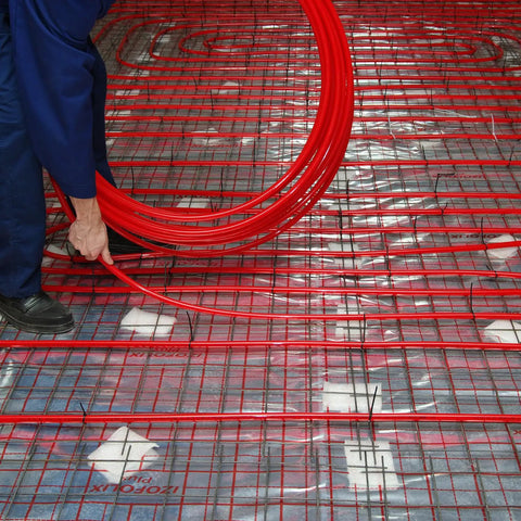 Three Quarters Inch PEX A Flexible Tubing For Potable Water Two Hundred Feet Non Oxygen Barrier Red Tubing Installation