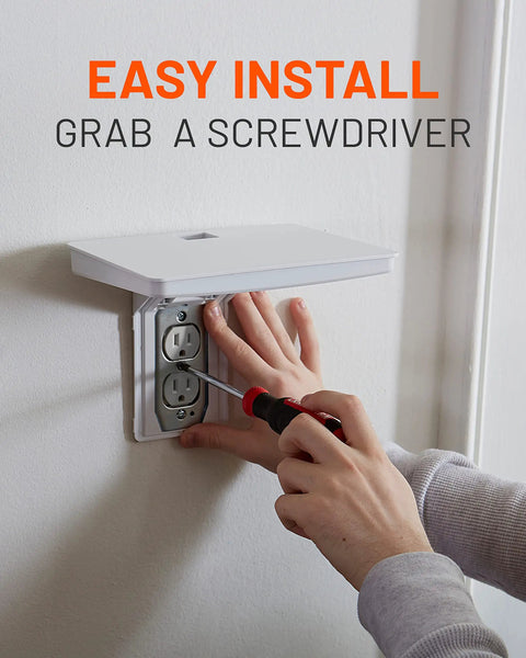 Installing Ultra Wide Outlet Shelf With Built In Cord Storage Delivers Huge Space For Bulky Plugs And Big Devices Like Smart Speakers