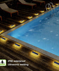 4 Pack Solar Step Lights Outdoor Waterproof LED Quick Install Bright Warm White Stick On Light Bars by pool
