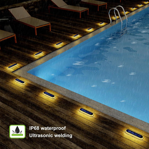 4 Pack Solar Step Lights Outdoor Waterproof LED Quick Install Bright Warm White Stick On Light Bars by pool
