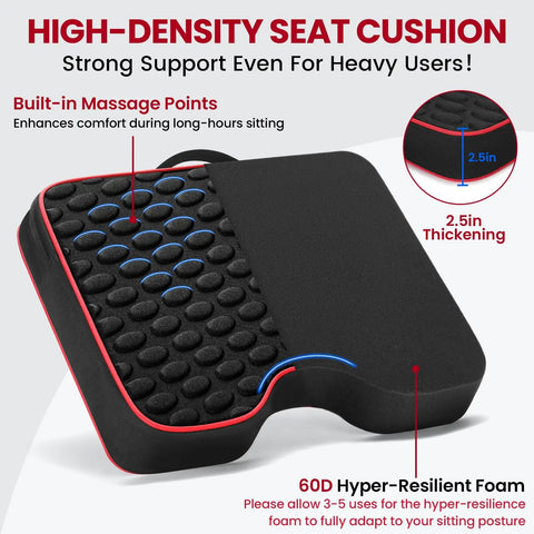 Extra Thick 2.5 Inch Stadium Seat Cushions With Massage Dots, Portable Bleacher Cushions For Game Day Sports Events, Travel, Camping And Outdoor Chairs, 2 Pack, High Density Foam Delivers Superior Comfort And Back Support, shown close-up with massage dots and foam thickness.
