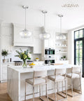 Modern kitchen featuring JAZAVA 9.8 Inch Brushed Nickel Pendant Lights Kitchen Island with bubble glass above an island.