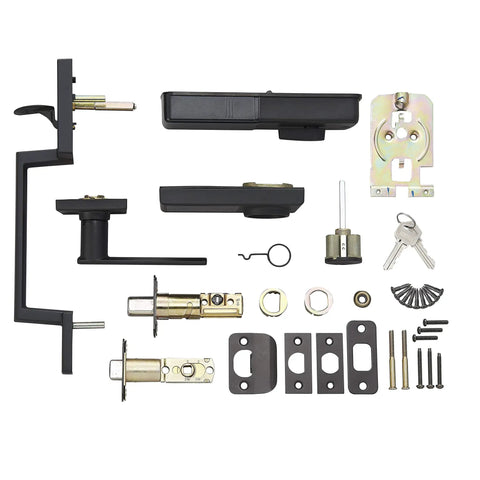Grade 3 Electronic Touchscreen Deadbolt With Keypad And Handleset Matte Black Finish disassembled components shown