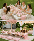 Extra Large Boho Picnic Blanket Set With Pink Table Runner 91 By 71 Inches Includes Six Pillow Covers And Six Napkins in use