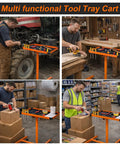 Rock Solid Portable Rolling Work Table With Adjustable Telescoping Post 37.7 To 45 Inches, Tool Tray On Wheels, 200 Pound Capacity For Shop Garage DIY Projects, Orange used in various tasks