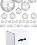 30 Pcs Mini Disco Ball Ornaments Hanging Mirror Balls For Party Decor Wedding, silver balls with packaging box shown