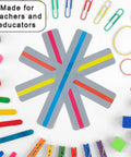 Whisper Reading Phones and Highlight Strips Bundle, 12 colorful strips arranged in star shape with classroom tools around.