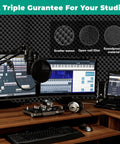 Heavy Duty Soundproof Foam Panels For Walls 4 Pack Acoustic Sound Deadening Tiles 48X24X2 Inch in studio setup with monitors.