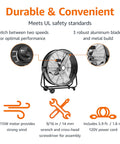 Industrial 24-Inch High Velocity Drum Fan With 215W Motor, heavy-duty metal housing, features explained with UL-certified safety and tools.