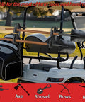 Double Tier Roll Bar Gun Rack For Trucks, ATVs, UTVs And Snowmobiles With Heavy Duty Tool And Shovel Mount on golf cart