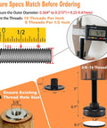 Heavy Duty Furniture Leveling Feet Adjustable Levelers diagram with measurements and thread specs, 3/8-16 thread, black, screw-on T nut