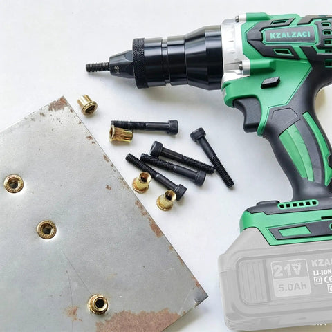Ironclad Cordless Rivet Nut Tool Electric Rivet Gun Compatible With Makita 18V Battery Effortless Fastening Kit For M5 M6 M8 M10 Metric Nutserts Hardcore Job Site Essential Without Battery Included on metal sheet with nuts