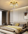 Gold Crystal 3 Light Semi Flush Mount Ceiling Light for kitchen entryway bedroom and bathroom modern industrial glam fixture in bedroom