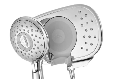 Spectra Plus Duo 4-Function 2-in-1 Handheld and Fixed Shower Head with 1.8 GPM Flow, polished chrome, close-up view
