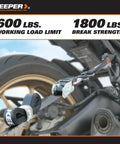 Heavy Duty Ratchet Tie Down Straps Kit 1 Inch By 15 Feet Four Pack With Soft Loop Extensions securing motorcycle tire