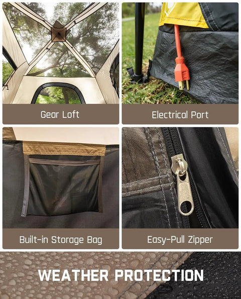 Interior features of 4 Person Instant Cabin Tent That Pops Up in 60 Seconds with Rainfly and Windproof Design, Easy Family Camping Gear