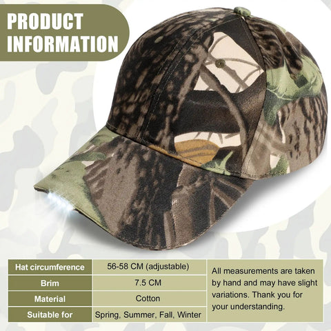 Rechargeable LED Baseball Cap With USB Cable And Battery, Five LED Lights Built In, full cotton adjustable headlamp hat