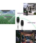 Beefy 12V Wireless Remote Control Relay Switch With 328 Foot Range diagram for motors, garage doors, and garden lights control.