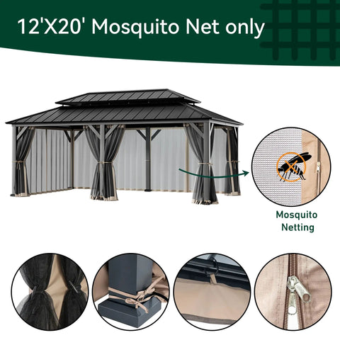 Bug Free Outdoor Gazebo Mosquito Netting Replacement 6 Panel Sidewalls 12 By 20 Ft Universal Fit With Double Zippers For Backyard Hangout Ready Patio Canopy And Garden Mosquito Netting Only