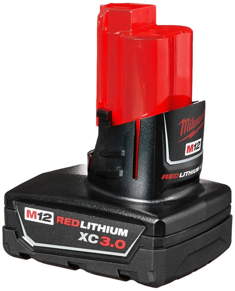 Twin Pack Of 3.0Ah Extended Capacity 12V Lithium Ion Batteries For M12 Tools With Flat Standing Base And Fuel Gauge High Run Time