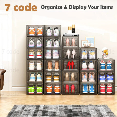 Thick And Sturdy Clear Shoe Storage Organizer With Magnetic Door Built To Last Space Saving Stackable Plastic Shoe Boxes