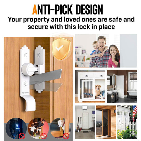 Front view of Built Tough Heavy Duty 90 And 180 Degree Barn Door Latch with Handle on wooden door, anti-pick design shown.