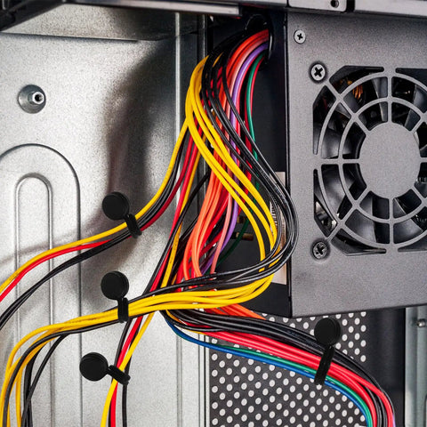 Slick Magnetic Silicone Cable Ties 10 Pack Reusable Cord Organizer for organizing colored wires inside a computer case.