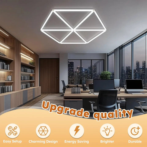 Hexagon Garage LED Lights Hexagonal Panel 6500K Daylight 5940LM Ultra Bright Ceiling Lighting installed in modern office