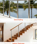 Deck and indoor staircase featuring One Eighth Inch Stainless Steel Cable Railing Kit With Six Hundred Feet Of 316 Marine Grade Wire Built Tough For Outdoor Handrails Stairs Decks And Fences Includes Cutter And Gloves 1600 Lbs Breaking Strength 7x7 Strand.