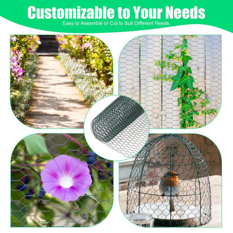Green PVC Coated Chicken Wire Netting With Galvanized Core Hexagonal Mesh 15.7 By 90.5 Inches fencing flower vine birdcage