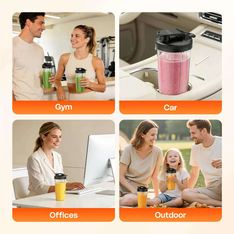Kickass Portable Smoothie Blender For Shakes And Protein Drinks With Two BPA Free To Go Cups in gym, car, office, and outdoor.