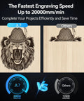 Comparison of lion engraving on wood showing speed difference with 10W Laser Engraver And Cutter With App Control 400 By 400Mm Work Area 0.01Mm Precision High Speed Up To 333Mm Per Second Cuts Wood Leather Acrylic Glass And Metal Perfect For DIY Pro Projects
