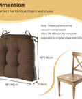 Non Slip Dining Chair Cushions Set Of 4 18x18x3 Tufted Coffee Chair Pads With Ties shown with chair dimensions