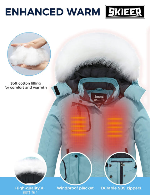 Girls Windproof Hooded Mountaineering Jacket For Ski And Snowboard Sessions Cozy Warm Winter Coat With Detachable Hood Adjustable Cuffs