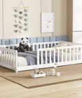 Twin Size Floor Bed With Heavy Duty Plywood Slats And Safe Guardrails Zero Box Spring Hassle in kids room with panda toy.