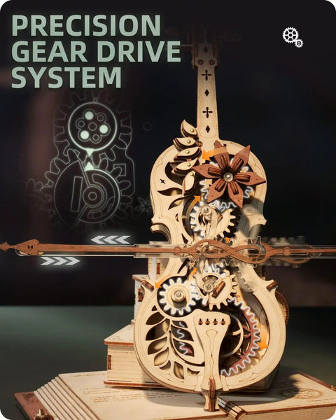 3D Wooden Puzzle Music Box Kit Cello Model For Adults And Teens Build Your Own Wind Up Instrument As Chopin Tunes Play Dope Gift For Hobbyists STEM Lovers Women And Men, precision gear drive system