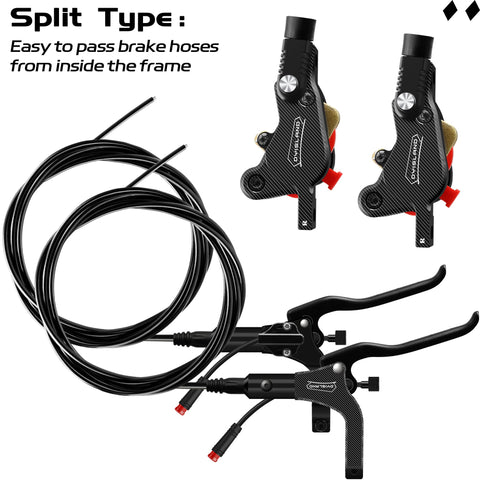 High Performance Electric Scooter Hydraulic Disc Brake Kit With Two Pin Power Off System with hoses and levers displayed