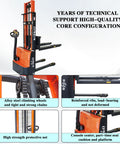 Electric Walkie Pallet Stacker Boasting Badass Strength With A No Sweat 3300 Lbs Load Rating Plus A Slick Nine Foot Lift showcasing alloy steel wheels and chains.