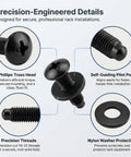 Diagram showing Heavy Duty Rack Screws 10-32 with Nylon Washers Set Built Tough Carbon Steel 50 Pack details and functionality.