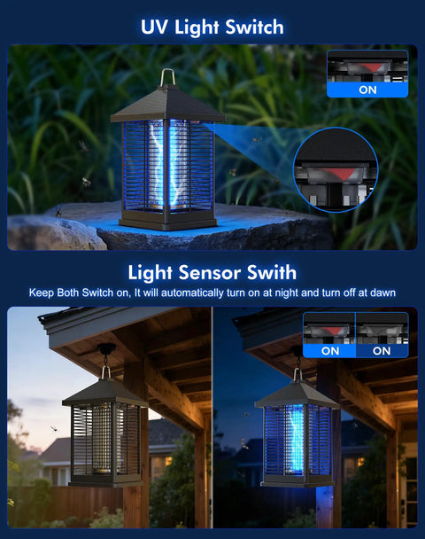 Indoor Outdoor Bug Zapper With Auto Smart Light Sensor 4000V Electric Mosquito Trap Covers 2100 Sq Ft IPX4 Waterproof Lamp for patio.