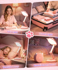 Pink Foldable Desk Lamp For Dorm Rooms And College Girls Rechargeable And Dimmable Portable Cat Lamp Kawaii Cute Nightstand Light