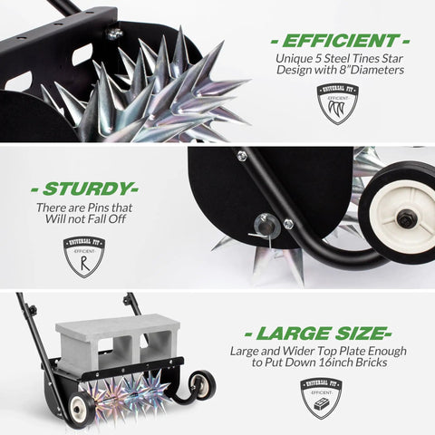 18-Inch Push Spike Lawn Aerator With Pro Grade Heavy Duty Rolling Design, steel tines star pattern for efficient soil aeration