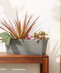 Lightweight Cement Style Window Box Planter Made From Plastic Stone Wood Composite, 17.5 Inch, on outdoor table