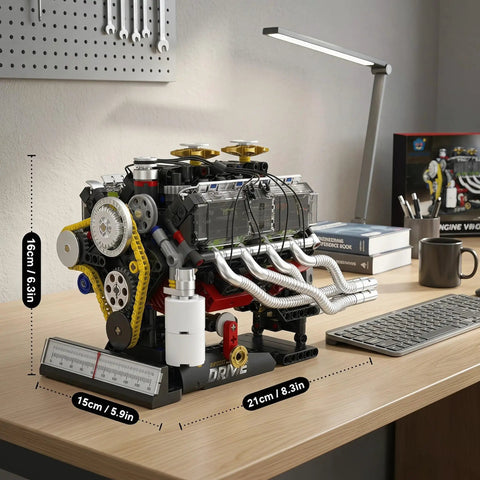 V8 Engine Model Kit For STEM Builders A Real Hands On Build And Drive Display With Full Internal Motion View And Dual Mode Operation Letting You Assemble Observe Run And Show Off A Lean Legit High Tech Mechanical Playground. 21cm desktop model