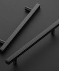 10 Pack Matte Black Square Cabinet Pulls Stainless Steel Kitchen Cupboard And Dresser Handles arranged on dark background