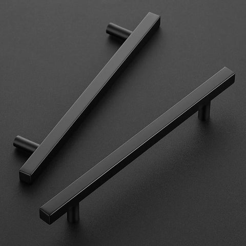 30 Pack Square Cabinet Pulls Matte Black Stainless Steel For Kitchen Cabinets And Dressers on black background.