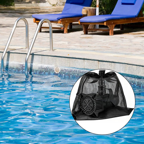 Heavy Duty Pond Pump Filter Bag Black Mesh Barrier For Outdoor Ponds And Water Features 17.7 By 17.7 Inches in use by pool